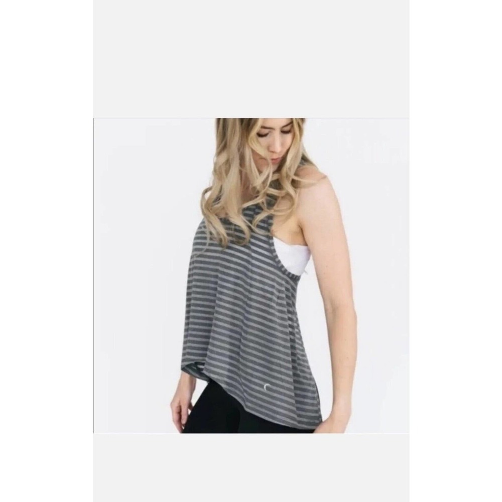 ZYIA Gray Nimbus Split Back Tank Women's Top Size S Striped Shirt Running NWT
